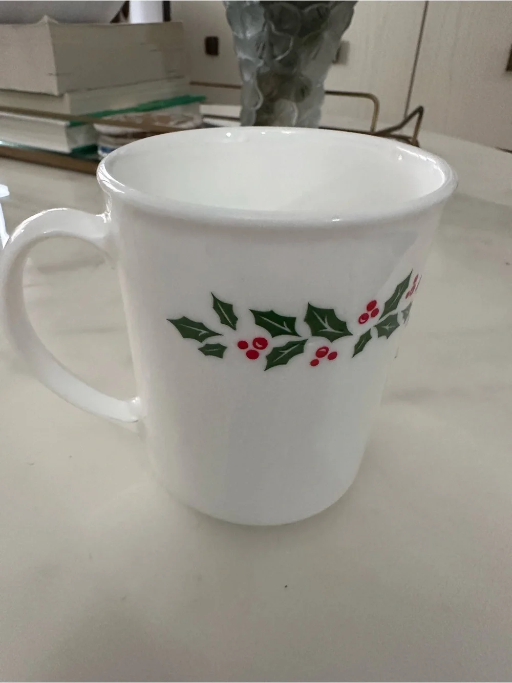 Vintage Corelle Winter Holly Christmas Mugs Set of 2 Corning Holiday Cups USA